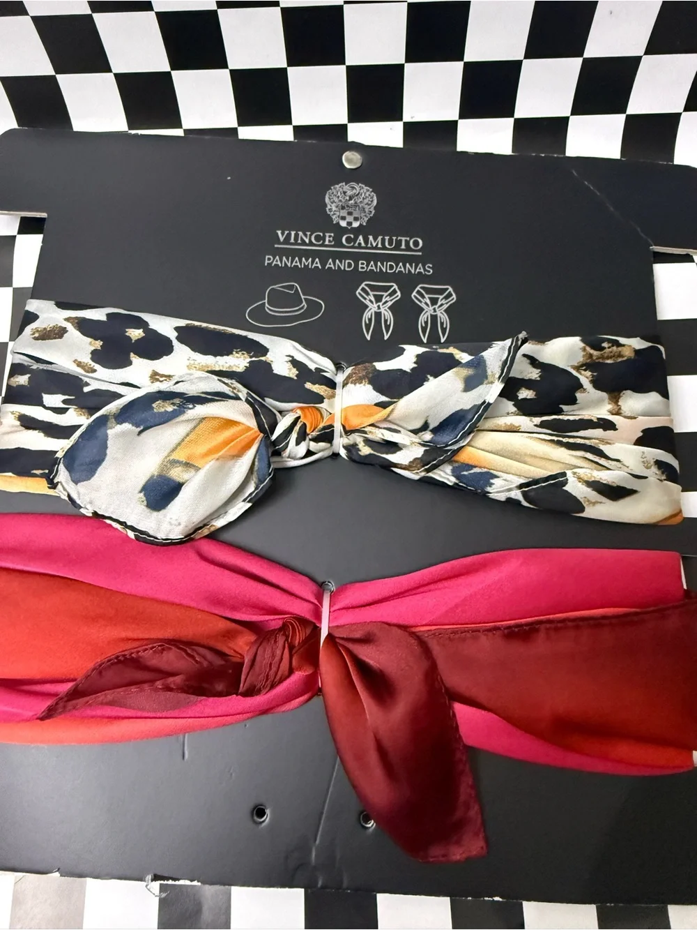 Vince Camuto Leopard Print and Fuchsia Panama and Bandanas set